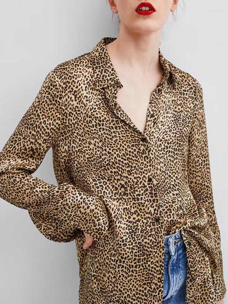 

Women' Blouses Fashion Women Vintage Leopard Print Shirt Blouse Lapel Collar Ladies 2023 Spring