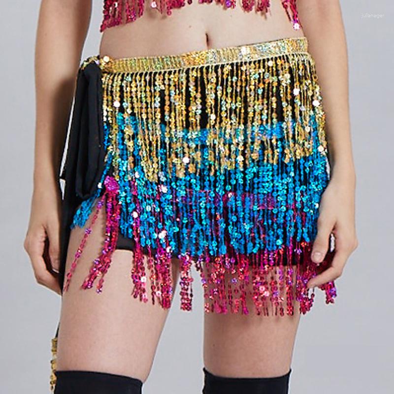 

Stage Wear Belly Dance Hip Scarf Sequins Belts Tutu Skirt Women Clothing Accessories Tassel Rectangle Contrast, Gold turquoise red