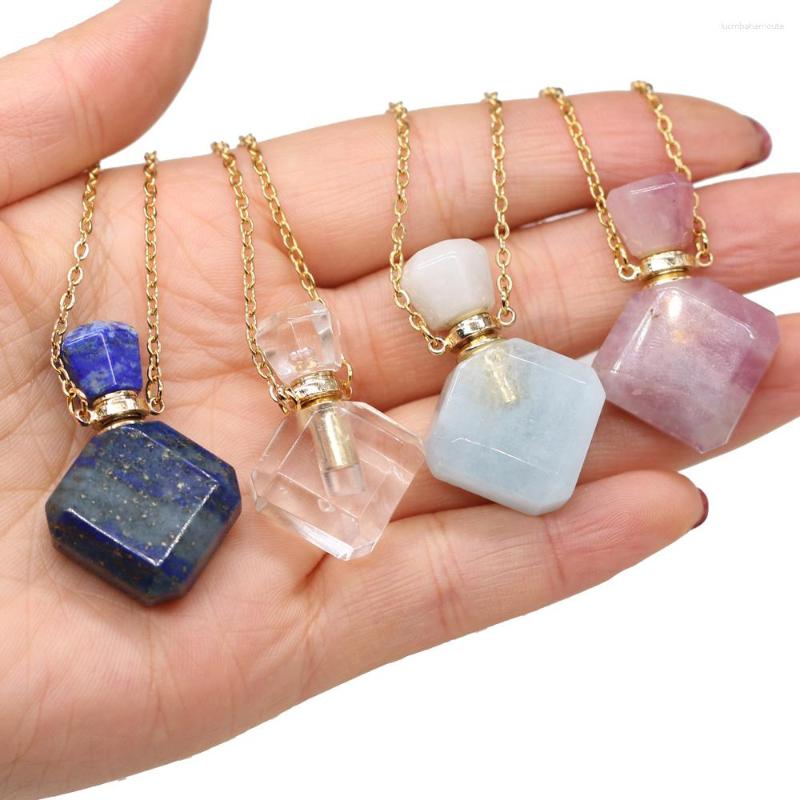 

Pendant Necklaces Semi-preciousNatural Semi-precious Stones Square Clear Quartz Lapis Lazuli Perfume Bottle Necklace For Women Jewelry Gif