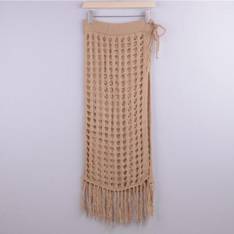 

Skirts Beach Long Women Summer 2023 High Waist Wrap Sexy Maxi Skirt Khaki Side Slit Bodycon Hollow Out Tassel, Khaki skirt