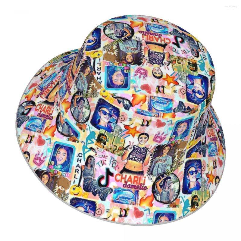 

Berets Charli Damelio Cool Design Reflective Bucket Hat Men Women Outdoor Sunscreen Beach Sun Hiking Fishing Cap, Black