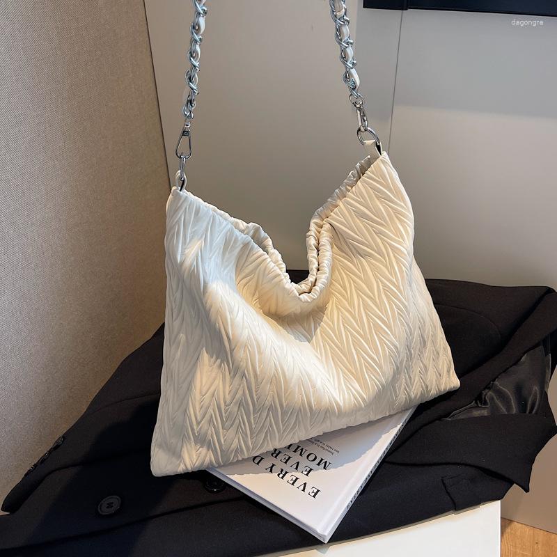 

Evening Bags Brand Designer PU Leather Plaid Quilted Women's Shoulder Bag Casual Chain Crossbody Large Hobos Handbag, White