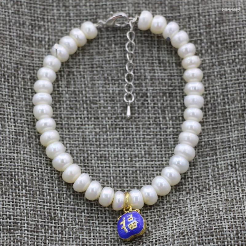 

Strand Natural White Freshwater Cultured 7-8mm Pearl Abacus Beads Bracelets Gold-color Cloisonne Spacers Charms Jewelry 7.5inch B3085