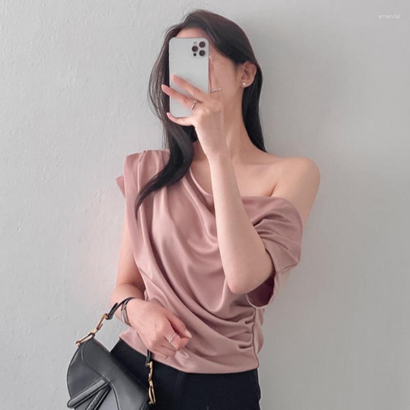 

Women's Blouses Pile Collar Off Shoulder Crop Top Office Lady Blouse Blusas Mujer Slim Pleated Pink Shirt Femme French Shirts For Women