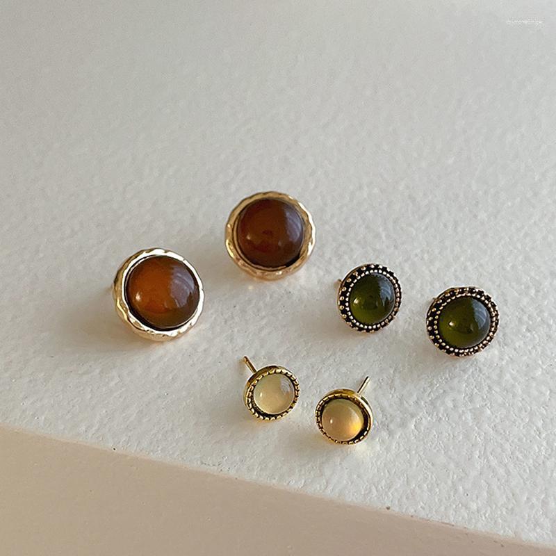 

Stud Earrings Retro Round Classic Tiny Opal For Women Small Cute Ear Studs Girls Trendy Jewelry Party Gifts