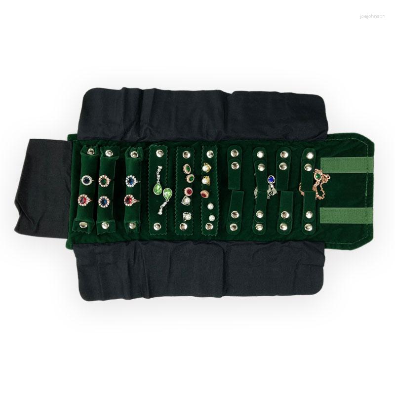 

Jewelry Pouches High Quality Green Velvet Storage Roll Bag Portable Ring Earrings Bracelet Organizer