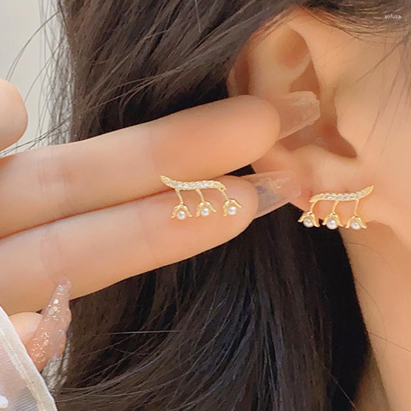 

Stud Earrings France Petite Zircon Lily Flower Minimalist And Niche Versatile For Daily Wear Fashionable Design Women