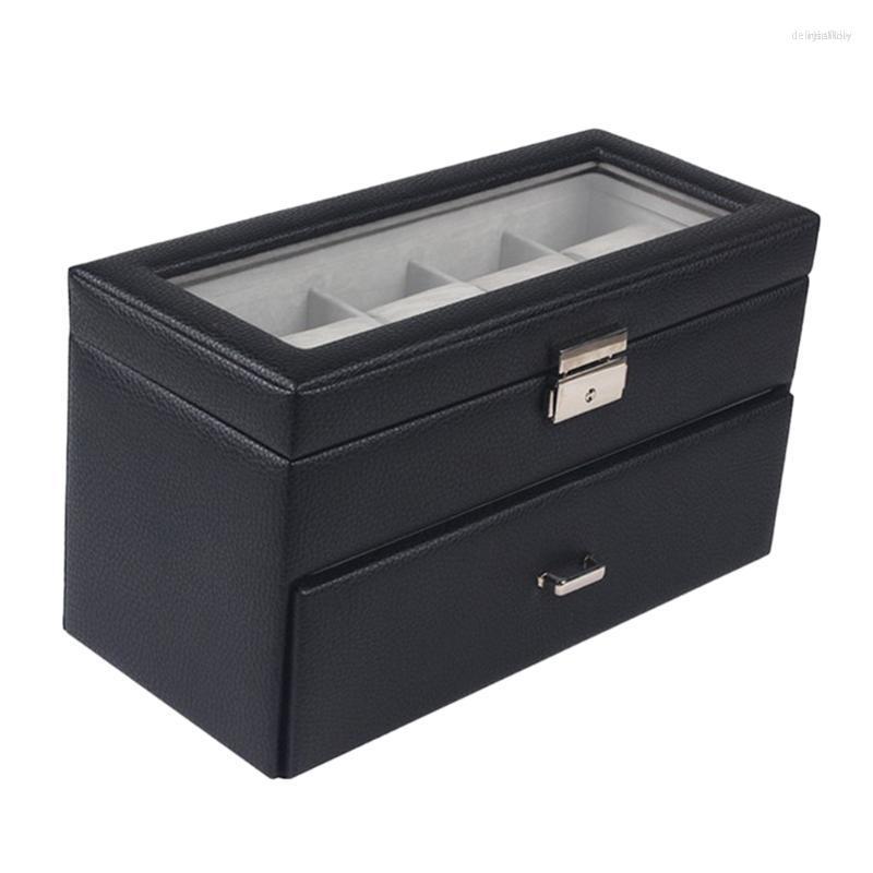 

Watch Boxes 2-Tier PU Leather Box Case Jewelry Storage Drawer Organizer Holder
