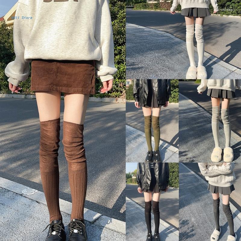 

Women Socks Solid Color Over Knee Long Slouch Top Rib Knit Thigh High Stockings, Black