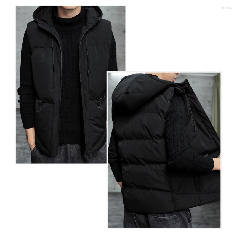 

Men's Vests Chic Winter Waistcoat Warm Men Vest Drawstring Male Plus Size Thickened Cotton Padded Cold Resistant, Black