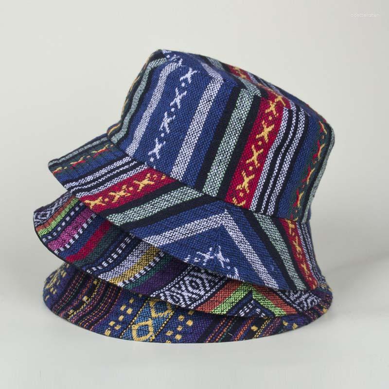 

Berets Fashion Stripe Print Bucket Hats For Women Men Panama Hat Cap Retro Reversible Summer Sun UV Protection Gorro, Typle 2