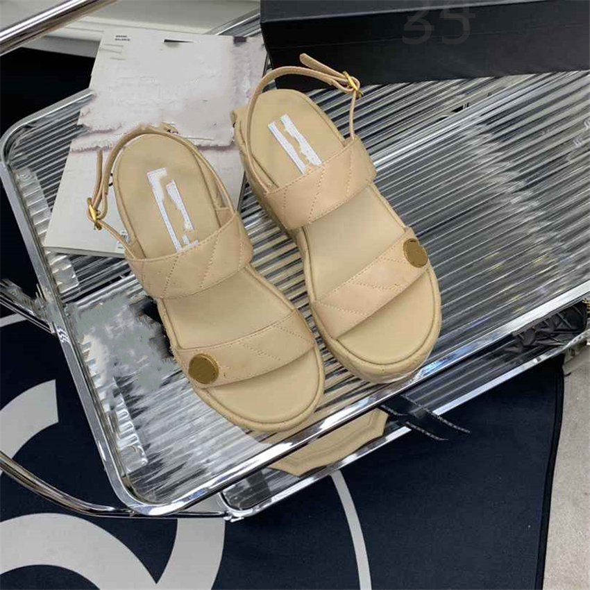 

Fashion Sandals Luxury Design 2023 Channel Women's High Heels Business Work Leather Canvas Casual Student Sandals 06-06