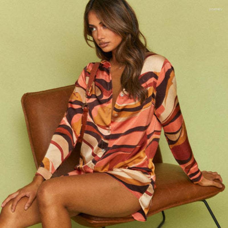 

Women' Blouses Shirts Long Sleeve Top Spring Summer Turndown Collar Women Clothing Fashion Print Loose Elegant And Youth Woman Office, Orange