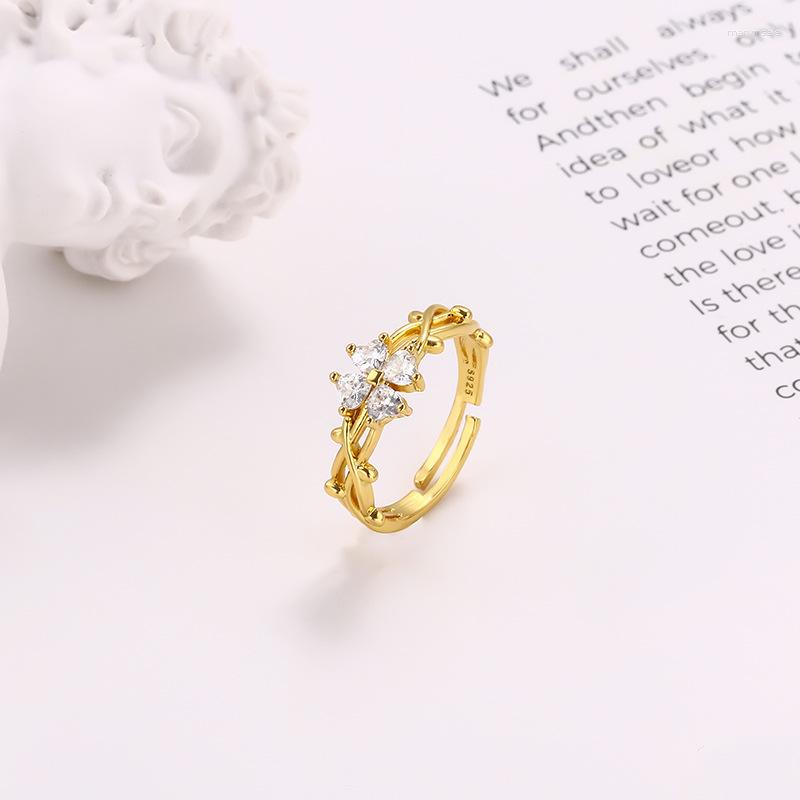 

Cluster Rings VENTFILLE Fashion Zircon Inlaid Gold Lucky Flower Heart Ring Ladies Index Finger Jewelry Gift For Girlfriend