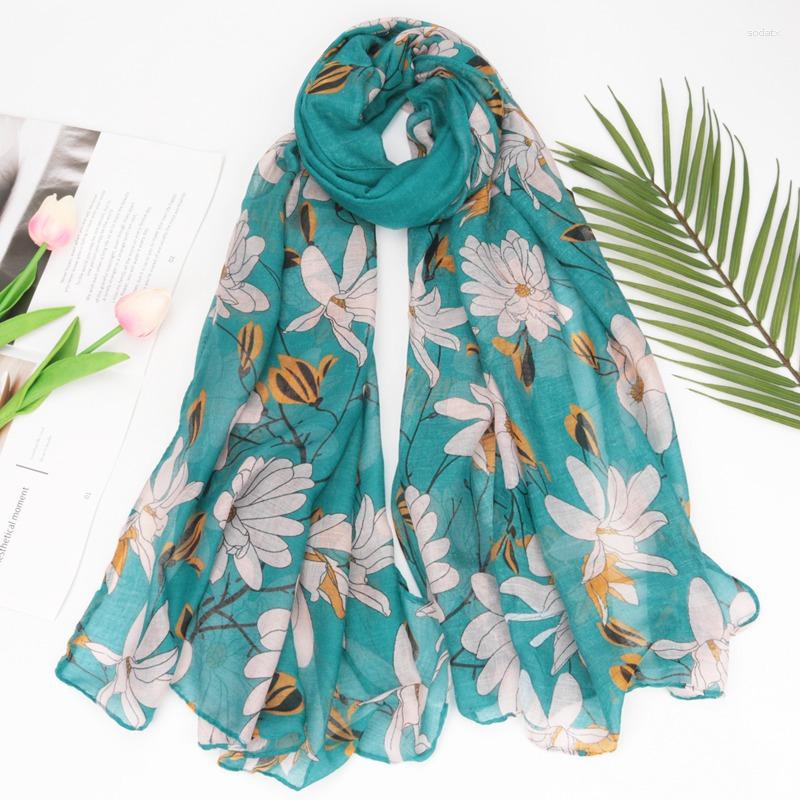 

Scarves 2023 Flower Print Scarf Shawls Long Women Floral Blossom Hijab Wrap 6 Color