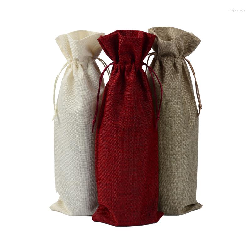 

Jewelry Pouches 100pcs Customized Handmade Jute Wine Bottle Covers 5.9"x15.35" Burlap Drawstring Linen Pouch Wedding Christmas