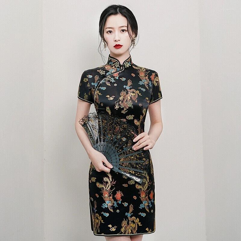 

Ethnic Clothing Black Sexy Dragon Phoenix Qipao Women Cheongsam Cosplay Warlord Wife Slim Knit Brocade Chinese Dress Classic Traditiona