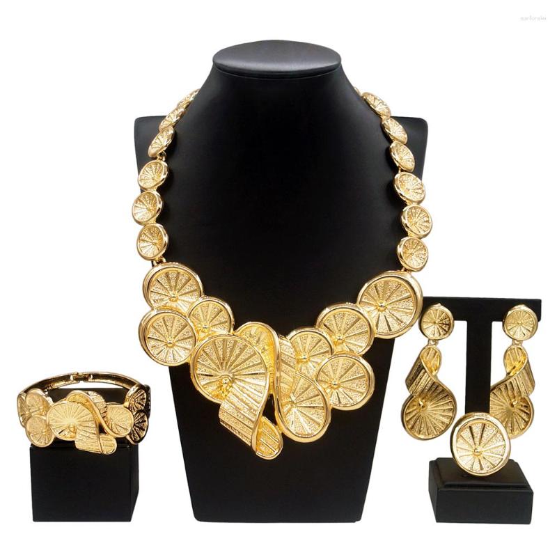 

Necklace Earrings Set Luxury Prom Woman Jewelry 24K Gold Plated Bracelet Accessories 2023 Summer Fashion Ring Gift, Picture shown
