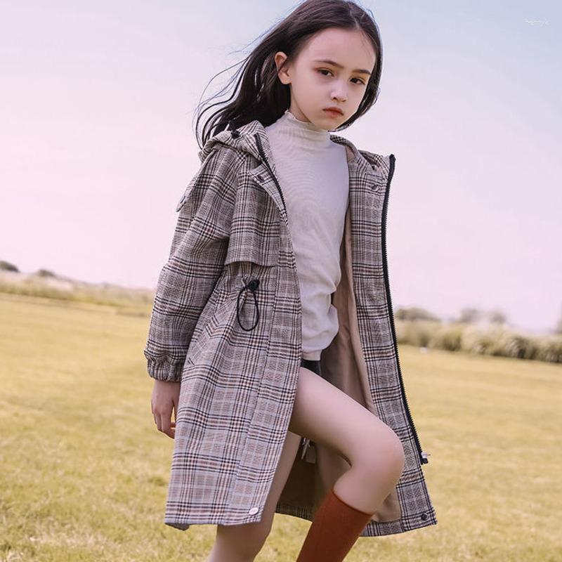 

Coat Autumn Winter Plaid With Hood Children Clothing Girl Windbreaker Jacket Kids Girls Trench Outerwear Coats Princess Jackets, Coffee