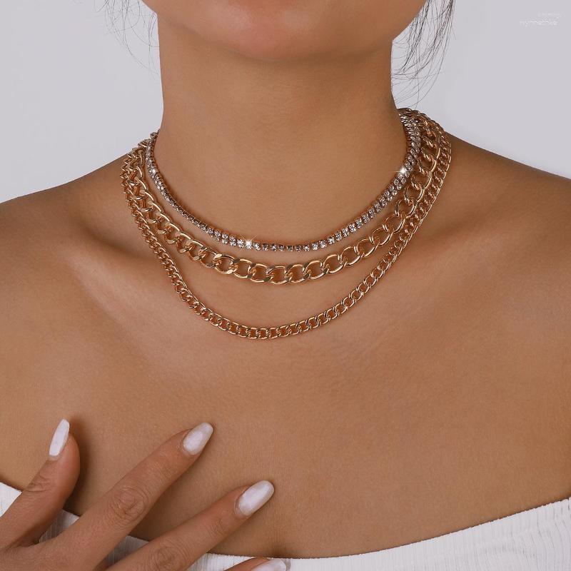 

Chains Exaggerated Thick Chain Neck Rhinestone Clavicle Necklace Multilayer Vintage Collar Hip Hop Punk Women Jewelry