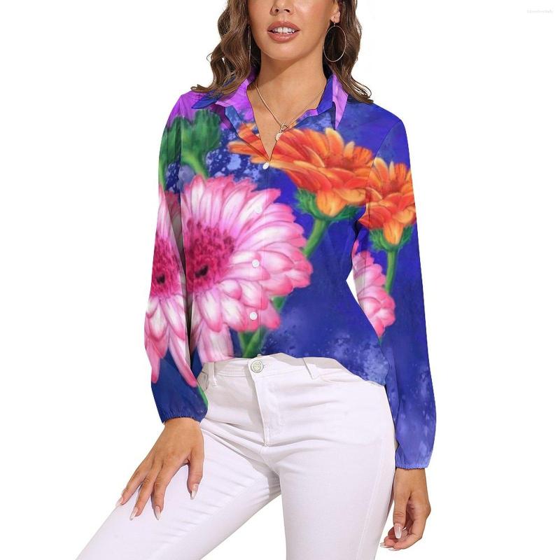 

Women' Blouses Floral Art Blouse Three Color Gerberas Kawaii Graphic Female Casual Shirt Summer Long Sleeve Oversize Top, Style-18