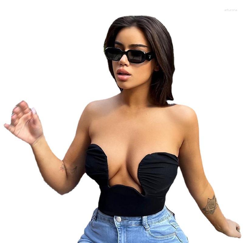 

Women' Tanks Strapless Top Black Tube Tops Women Solid Sleeveless Cut Out Off Shoulder Crop Party Club Outfits Sexy Bustier, Pink