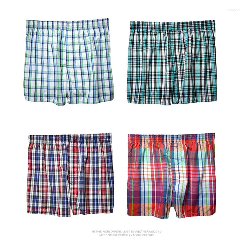 

Underpants 4Pcs/Lot Men's Boxer Shorts Cotton Underwear Loose And Breathable Large Size Classic Check Combed Panties, Bu120
