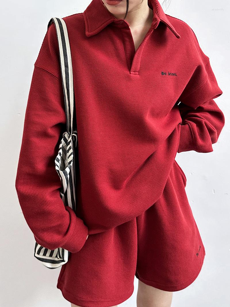 

Women's Tracksuits Spring Autumn Waffle Two Piece Set Women's Casual Long-sleeved Sweatershorts Sportswear Two-piece, Beige