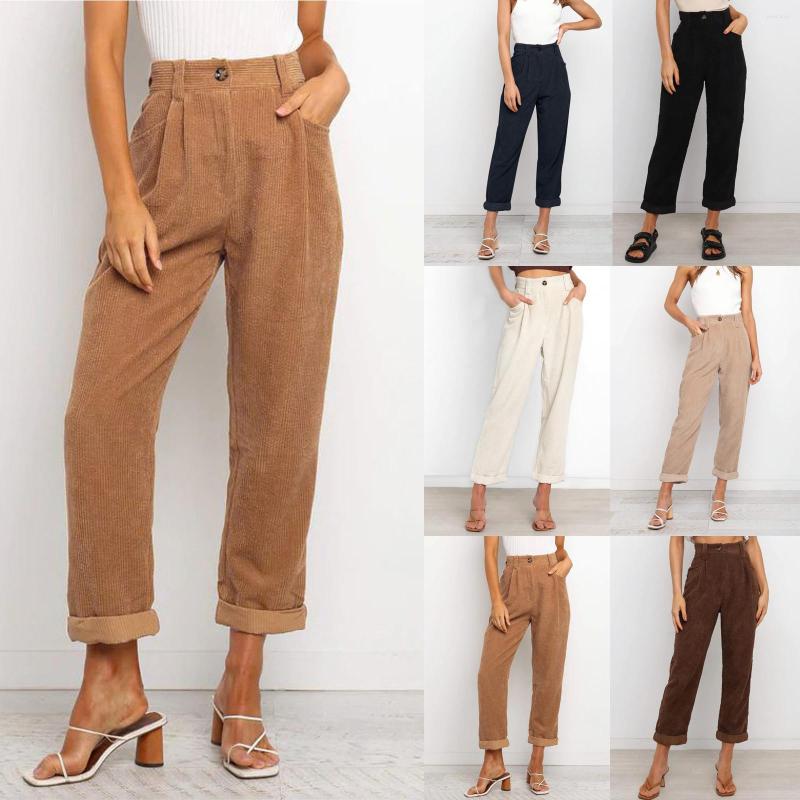 

Women' Pants Women' Corduroy Wide Leg 2023 Vintage Casual High Elastic Waist Color Block Loose Bottoms Trousers College Straight Pant, White