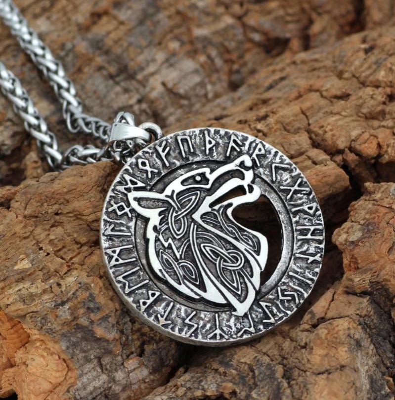 

odin wolf Freki amulet rune Valknut viking necklace with valknut gift bag9984908