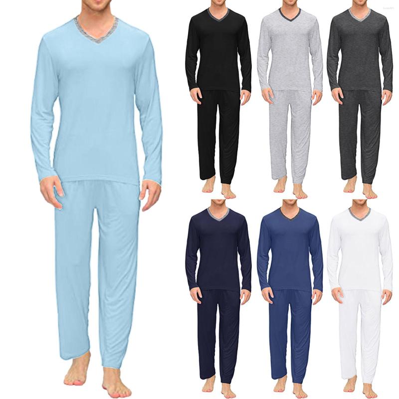 

Men's Sleepwear Mens Four Seasons Fashion Soft Home Solid Color Shirt Pants Pajama Set Service Two Piece, Black
