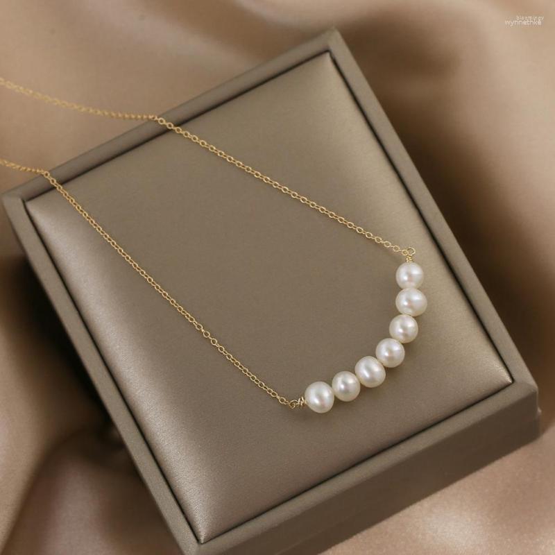 

Chains Romantic Pearl Pendant Necklace Stainless Steel Women Jewelry Gift Dress Decor Grace Real Freshwater For Her
