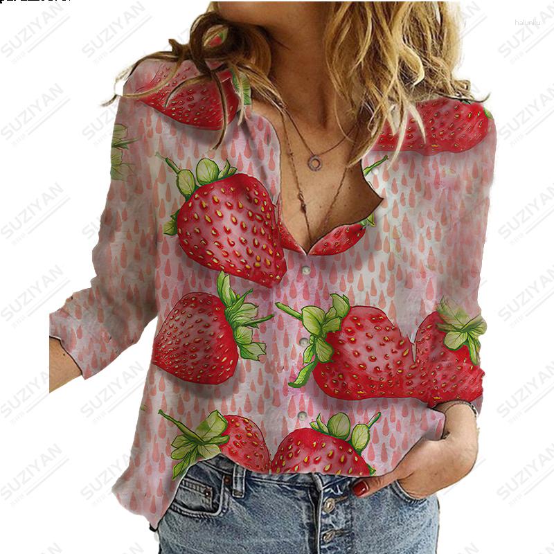 

Women's Blouses Fashion Selling Women's Long Sleeve Button Cardigan Temperament Fruit 3D Print Street Loose Relaxed Breathable Chiffon, Smtpm0204fg