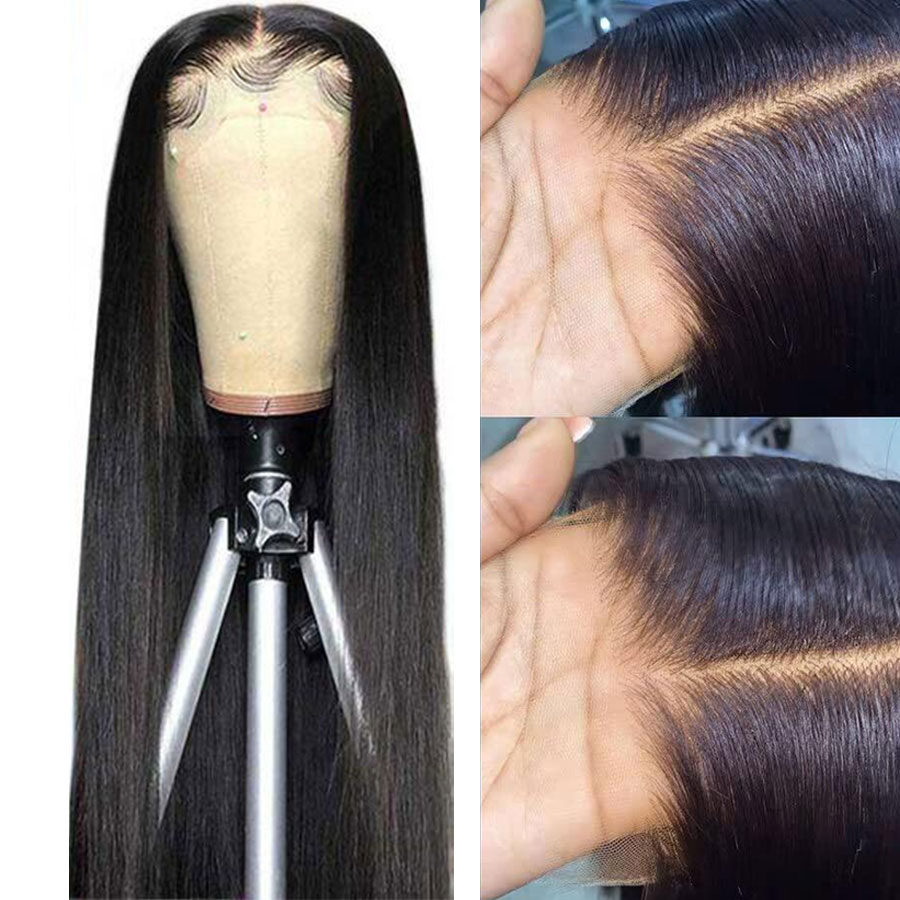 

13X4 Hd Lace Frontal Wig 26 Inch Straight Lace Front Wig Brazilian Transparent Bone Straight Lace Front Human Hair Wigs For Women, Natural color