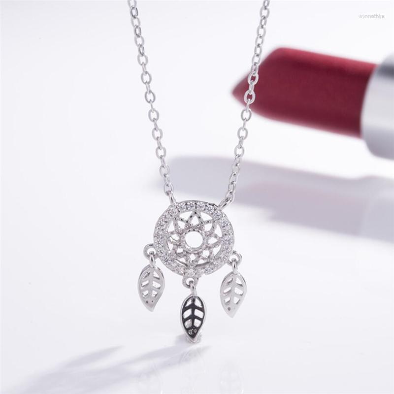 

Pendant Necklaces Literary Original Dream Catcher Leaf Feather Silver Color Clavicle Chain Female Necklace For Women Fashion Jewelry Party