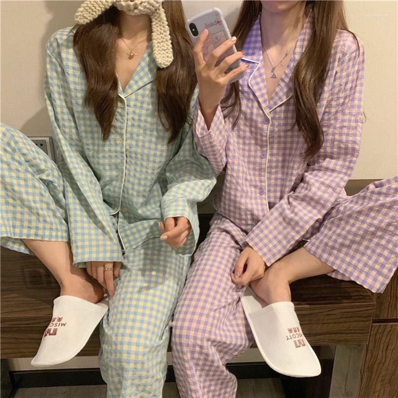 

Women's Sleepwear Pajama Sets Pijamas 2 Piece Set Fall Women Plaid Korean Fashion Harajuku Plus Size Casual Pyjamas, Purple