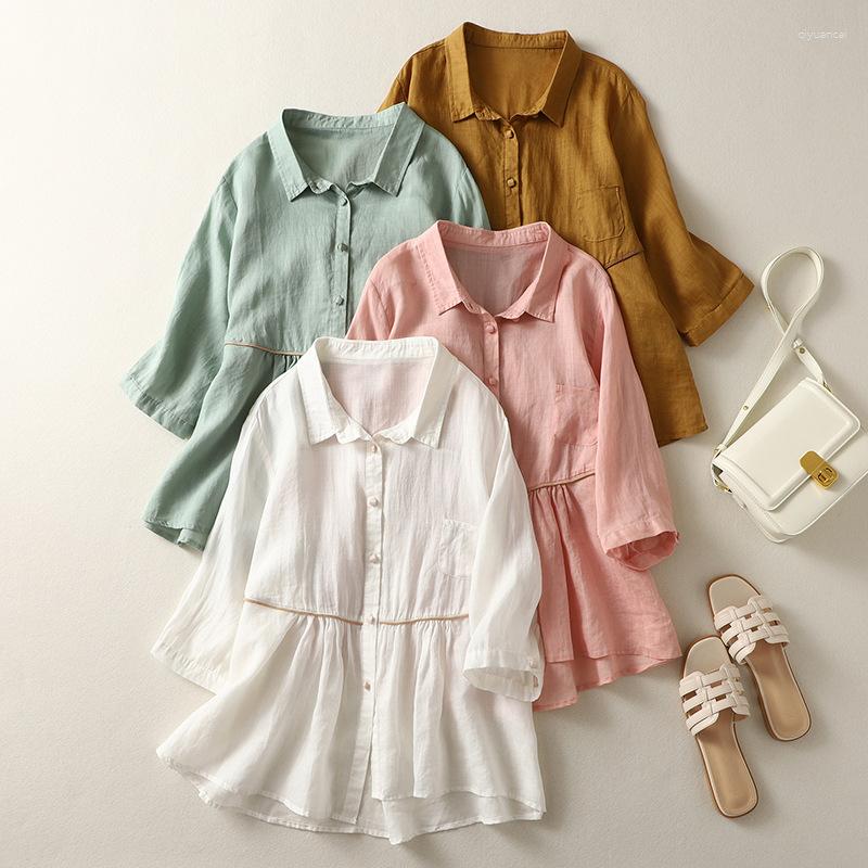 

Women's Blouses Fashion Cotton And Linen Shirt Women Loose Slimretro Doll Tops Waistline 2023 Design Blouse, White