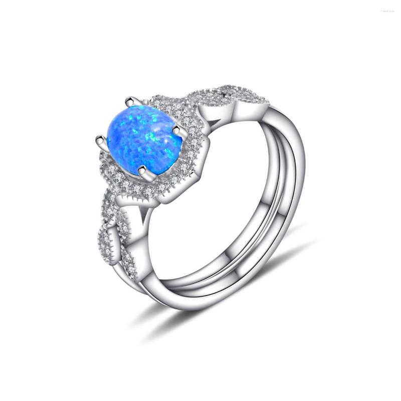 

Cluster Rings Explosive Blue Opal Set Ring S925 Sterling Silver Diamond Fashion Light Luxury Simple Women's Suit