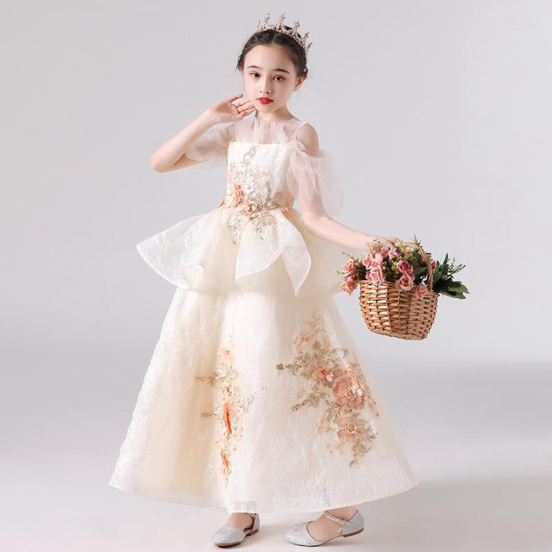 

Girl Dresses Girls Formal Dress Elegant Embroidery Tulle Princess Teen Ruffle Party Banquet Pageant Gown Evening Cocktail, Champagne