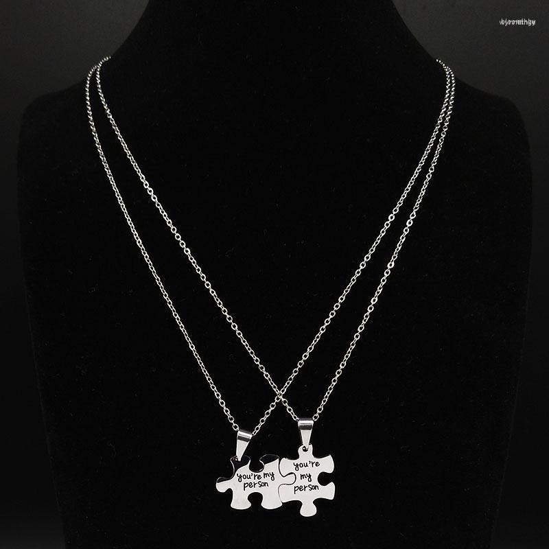

Pendant Necklaces 2023 You Are My Person Stainless Steel Couple Chain Necklace Men/Women Jigsaw Puzzle Statement Jewelry Joyas N1863S01