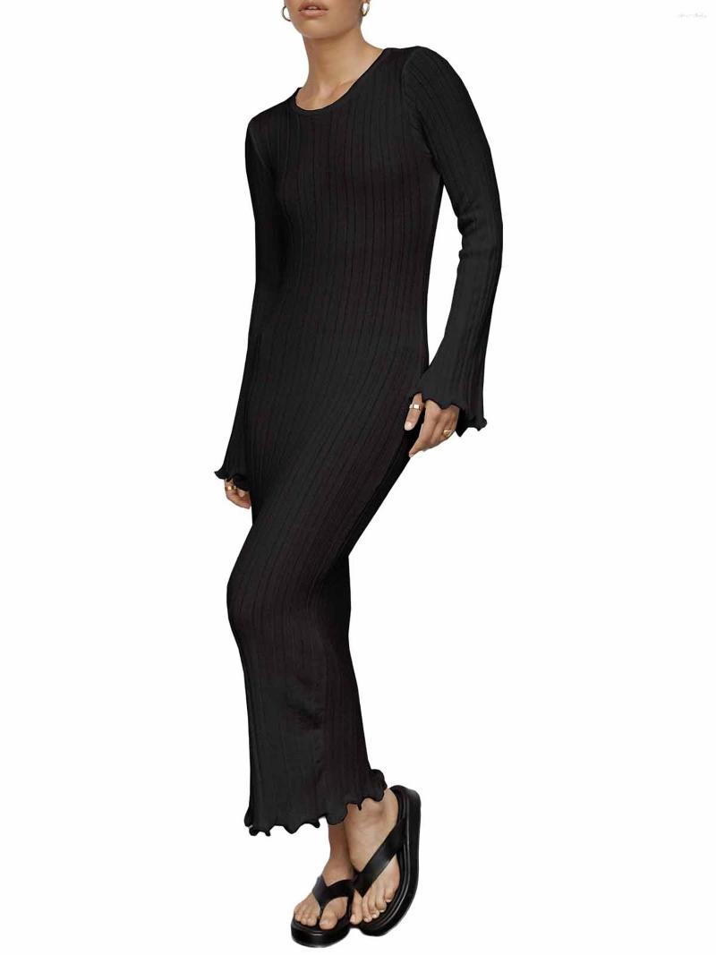 

Casual Dresses Tsultryofs Women Sexy Backless Knit Bodycon Long Sleeve Solid Color Tight Fall Cocktail Party Dress (Black, B black