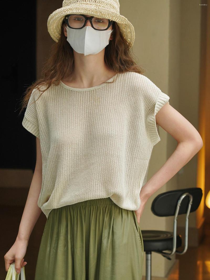 

Women's Tanks Summer Women's Casual Solid Round Neck Knitted Loose Tank Top, Beige