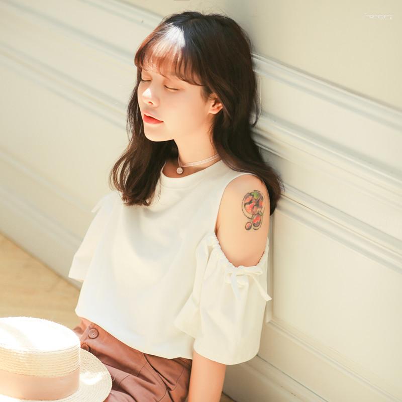 

Women's Tanks Off Shoulder Lace Up Flare Sleeve Short T-shirt Women's Loose Round Neck Bottoming Shirt Autumn And Summer Solid, Beige