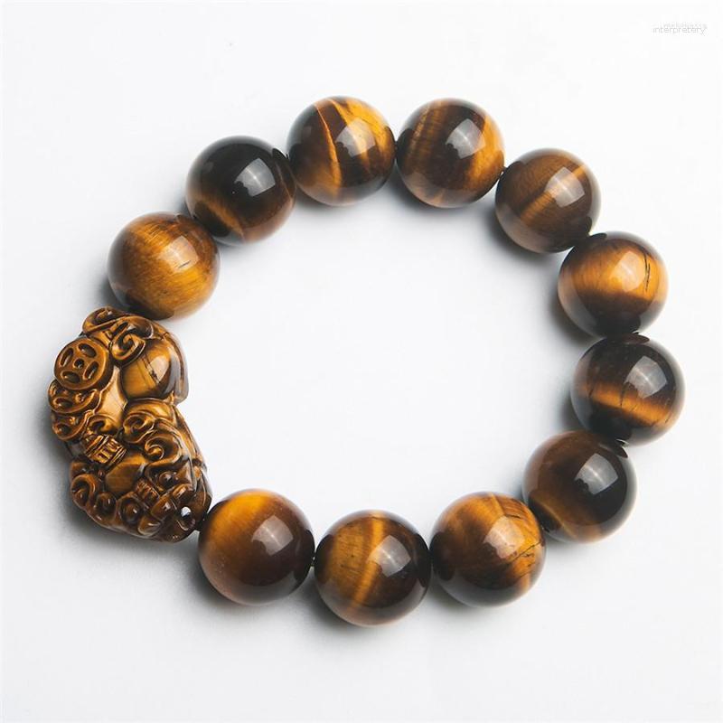 

Strand Genuine Natural Yellow Tiger's Eye Round Gems Stone Beads Women Man Fashion PiXiu Bracelet 18mm