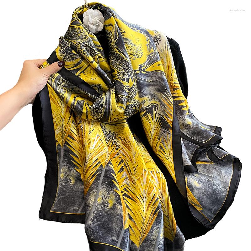 

Scarves IN Muslim Hijab Abstract Leaf Print For Women Luxury Silk Shawls Fashion Long Foulard Femme Scarf Plus Size 180cm