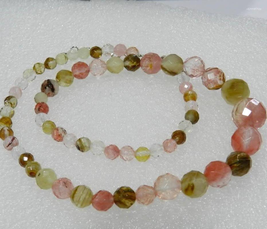 

Pendant Necklaces 6-14mm Faceted Watermelon Tourmaline Gemstones Round Beads Necklace 18"