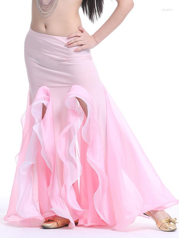 

Stage Wear Crystal Cotton Double Split Color Skirt Belly Dance Performance Style, Black