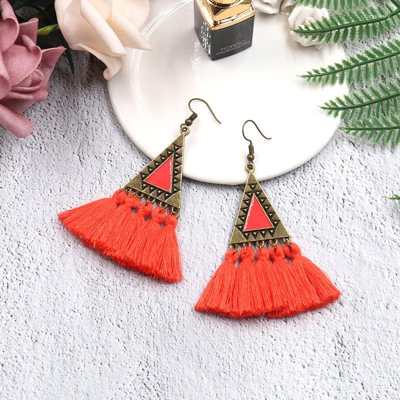 

Dangle Earrings 2023 Fashion Multi Color Tassel For Women Bohemian Geometric Triangle Long Fringe Statement Brincos Bijoux