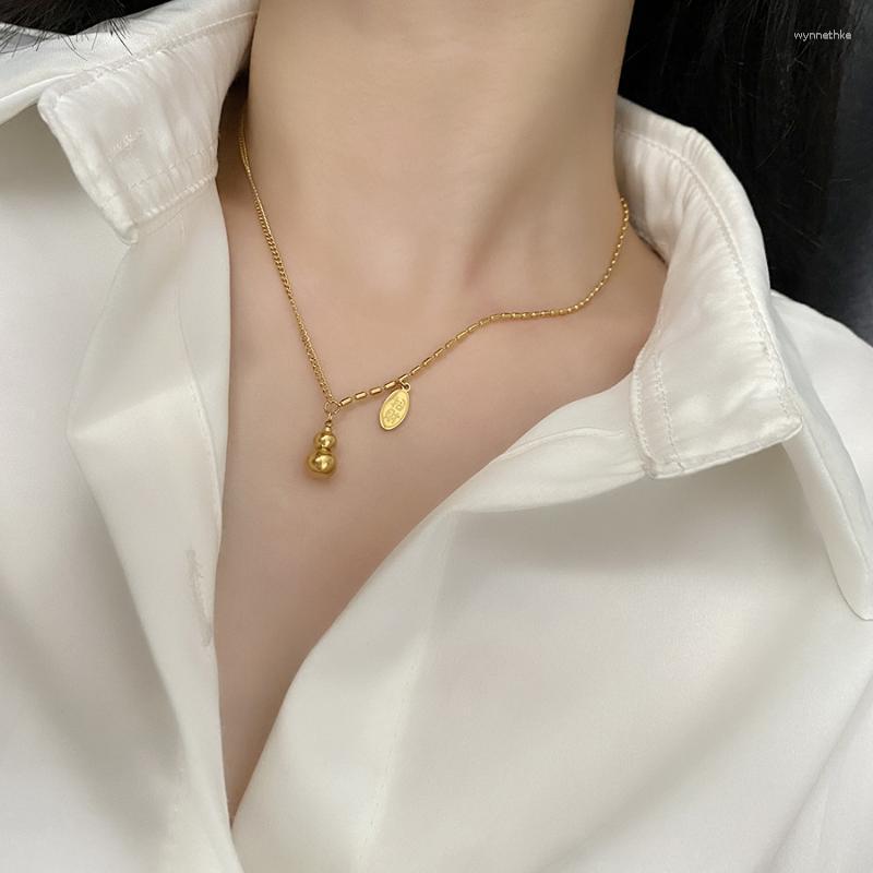 

Pendant Necklaces Chinese Style Transit Fortune Gourd Necklace Titanium Steel Plated 18k Gold ChainPendant