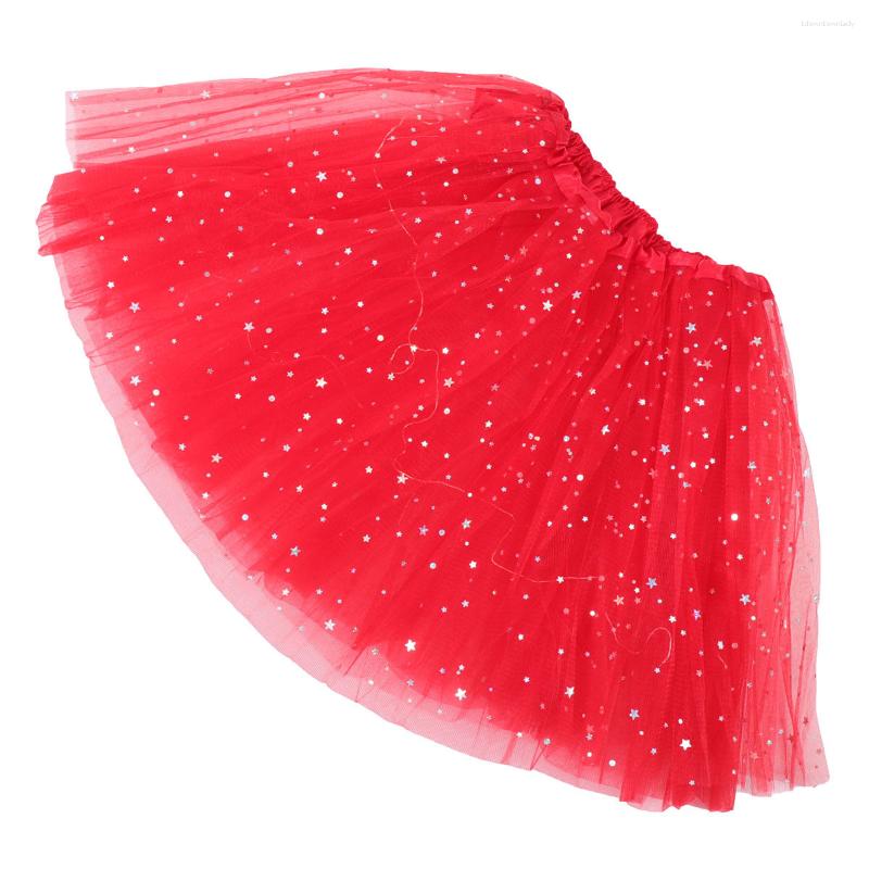 

Skirts 1pc Sequined Tutu Skirt Luminous Half-Length Mesh Festival Costume Clothes Gauze Dress Party Accessory For Adult, Red